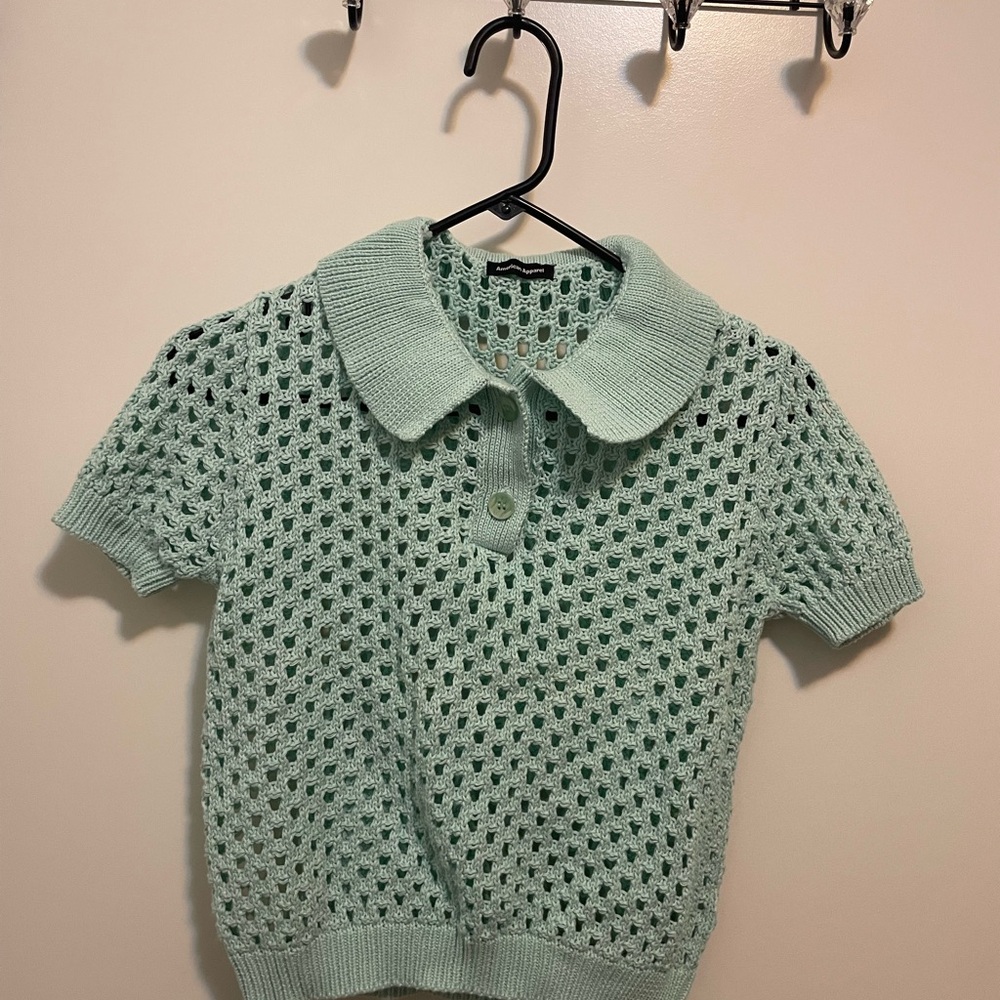 American Apparel Mint Green Knit Collared Top size small
